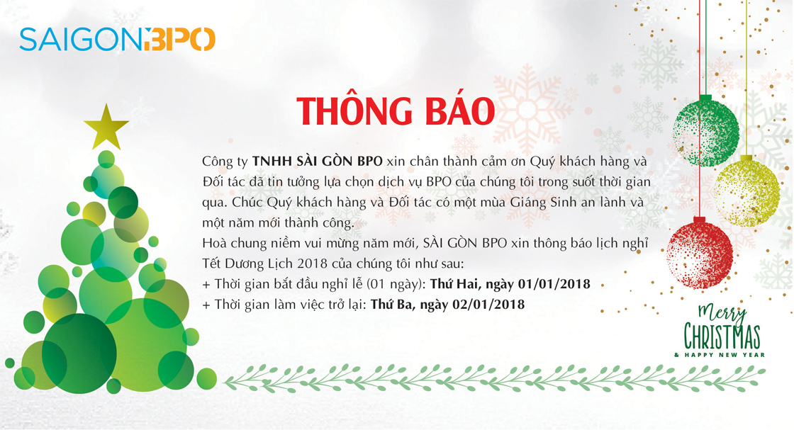 SaigonBPO's New Year holiday announcement