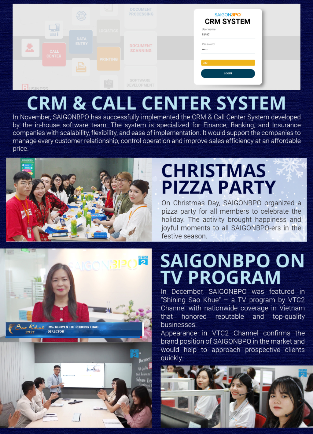 Back to Office; CRM & Call Center; Christmas Pizza Party; On TV Program